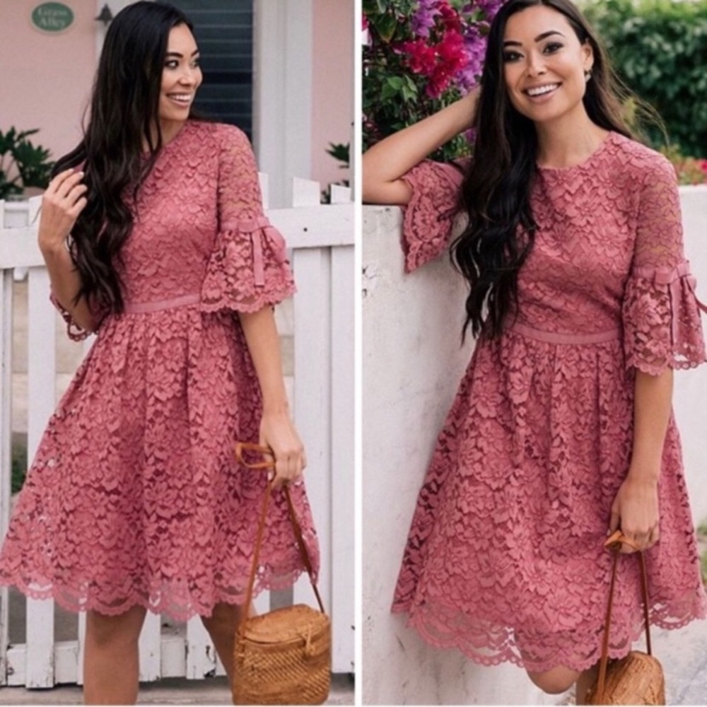 Gal Meets Glam Josephine Pink Lace Dress